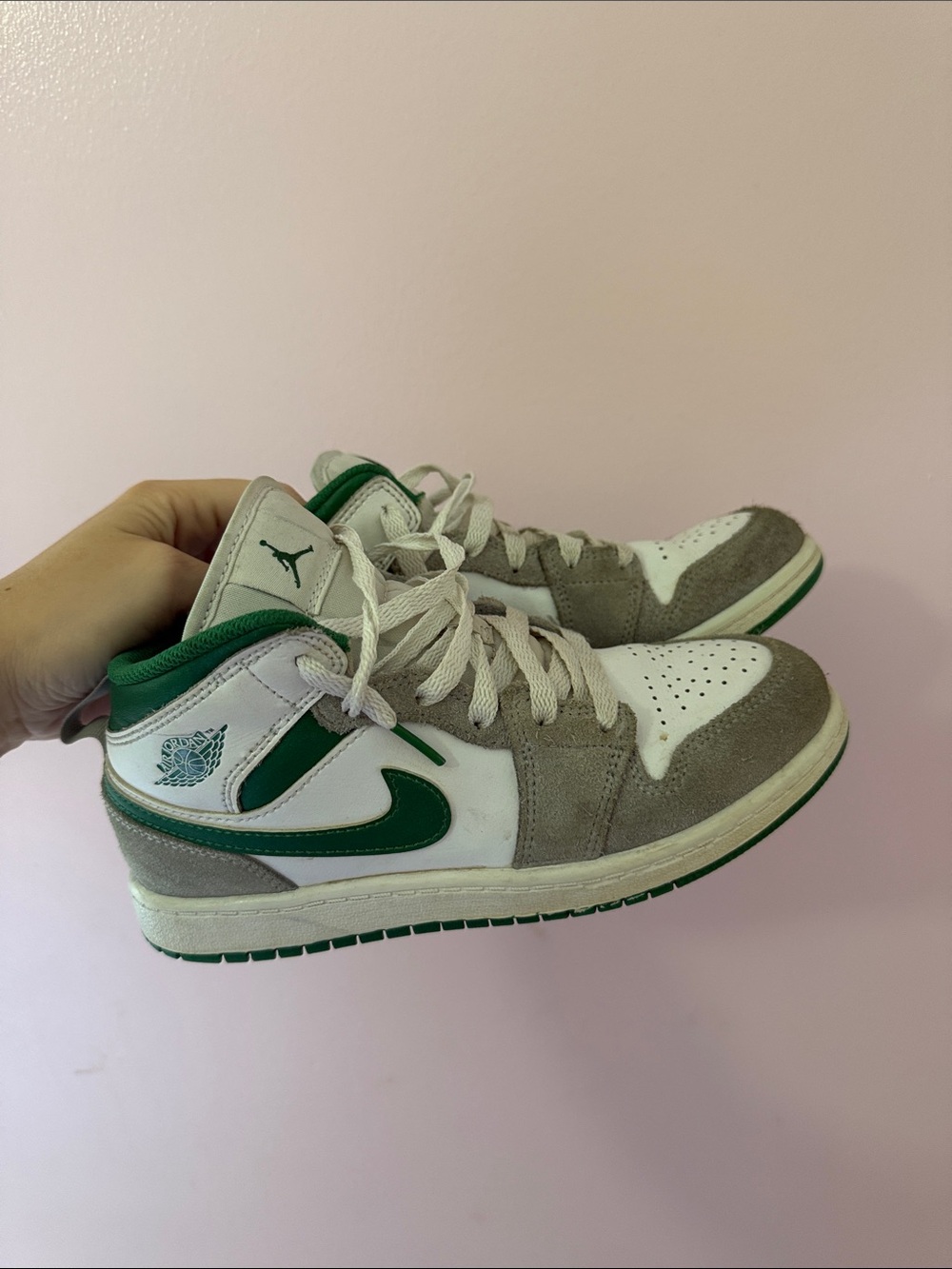 Nike Air Jordan 1 Mid White Green Gray Suede